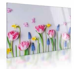 Tablou pe sticlă - Flori de primăvară (70x50 cm)