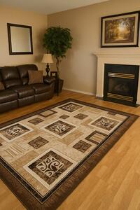 Covor Sufragerie Dormitor, Model Luna 1835 12, Dreptunghiular, Crem Maro 250x350, Maro, Dreptunghi