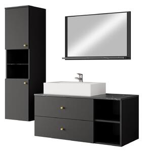 Set baie Salus II, Marmură neagră, Negru, PAL laminat