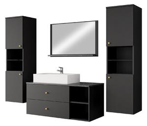 Set baie Salus III, Marmură neagră, Negru, PAL laminat