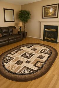 Covor Sufragerie Dormitor, Model Luna 1835 12, Oval, Crem Maro Bej, Oval, 250x350