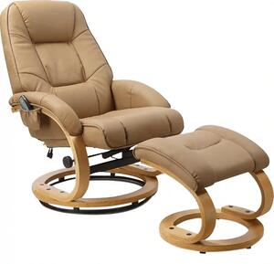 Fotoliu recliner cu taburet MATADOR, bej/stejar, piele ecologica/lemn