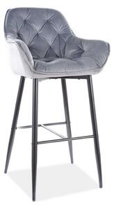 Scaun bar CHERRY H-1, gri/negru mat, stofa catifelata/metal, 56x40x105