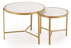 Set de măsuțe de cafea Houston 1867, Marmură albă, Auriu, Metal, 63cm, 16.6 kg