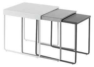 Set 3 masute cafea VICKY, alb/gri/gri inchis, metal