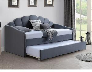 Pat BELLA 90x200, stofa catifelata gri - Bluvel 14, cu somiera si supr