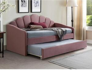 Pat BELLA 90x200, stofa catifelata roz - Bluvel 52, cu somiera si supr