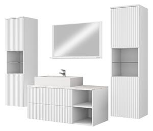 Set baie Nauta II, Marmură albă, Alb, MDF, PAL laminat