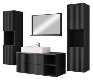 Set baie Nauta II, Negru, Marmură neagră, MDF, PAL laminat