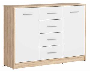 Comodă Novsore 118, Stejar Sonoma, Alb, PAL laminat, 84x119x34cm, 42.1 kg