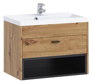 Cabinet atârnat pentru baie Velum, Negru, Stejar artizan, PAL laminat, 45x60x35cm, 20.3 kg