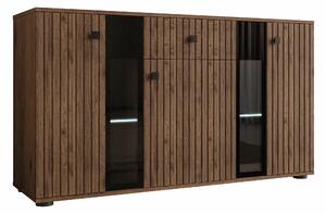 Comodă Studio, Nuc, MDF, PAL laminat, Sticlă călită, 80x141x41cm, 46.3 kg