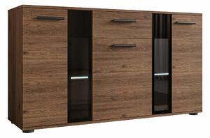 Comodă Genio, Nuc, Sticlă, PAL laminat, 80x141x41cm, 42 kg