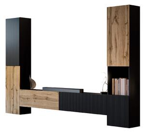 Set de living Species I, Stejar Wotan, Negru, PAL laminat, MDF