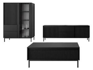 Set de living Comfivo Delruva V, Negru, PAL laminat, Sticlă călită, MDF