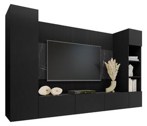 Set de living Comfivo Salix IV, Marmură neagră, Negru, PAL laminat, 150x260x38cm