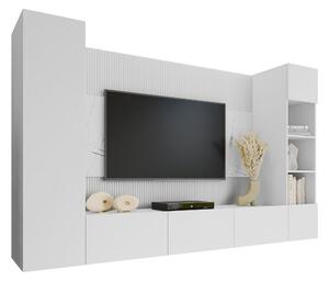 Set de living Comfivo Salix IV, Marmură albă, Alb, PAL laminat, 150x260x38cm