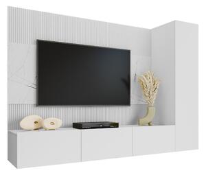 Set de living Comfivo Salix VI, Marmură albă, Alb, PAL laminat, 150x220x38cm