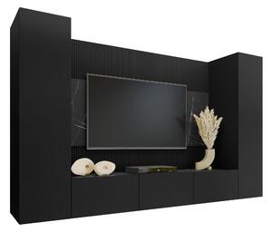 Set de living Comfivo Salix V, Marmură neagră, Negru, PAL laminat, 150x260x38cm