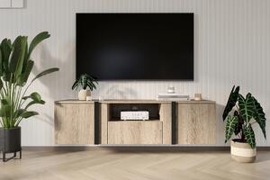 Comodă TV Verica suspendată 150 cm cu nișă - stejar burete / mânere negre