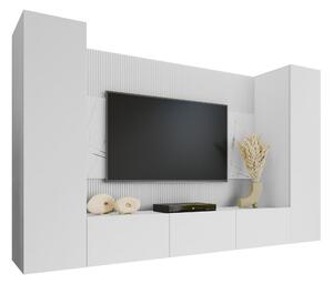 Set de living Comfivo Salix V, Marmură albă, Alb, PAL laminat, 150x260x38cm