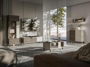 Set de living Luelia 108, Cașmir, Nuc, PAL laminat, Sticlă călită, MDF
