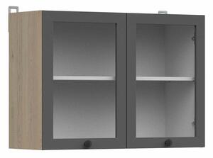 Dulap de perete modular Classic Grey Oak 112, PAL laminat, Sticlă călită, 57x80x31cm, 16.9 kg