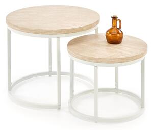 Set de măsuțe de cafea Houston 951, Deschis Travertine, Alb, Metal, 45cm