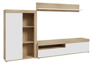 Ansamblu comoda TV Zorbi alb stejar sonoma melamina 265x41x158.5 cm
