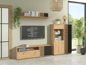 Set de living Orlnolu 112, Stejar artizan, Negru, PAL laminat, Sticlă, MDF
