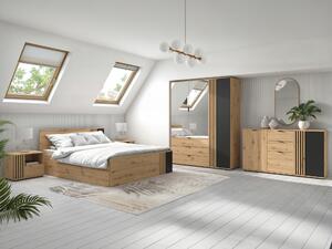 Set dormitor Orlnolu 110, Negru, Stejar artizan, PAL laminat, MDF
