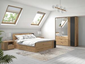 Set dormitor Orlnolu 110, Stejar artizan, Negru, PAL laminat, MDF