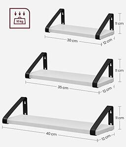 Set 3 etajere de perete, Vasagle, Alb-Negru, 40x12x10 cm