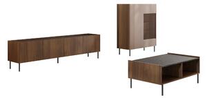 Set de living Comfivo Belviro II, Marmură neagră, Nuc, PAL laminat, Sticlă călită