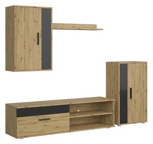 Set de living Houston 2087, Negru, Stejar artizan, PAL laminat