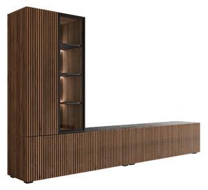 Set de living Comfivo Tutelar, Marmură neagră, Nuc, Sticlă călită, MDF, PAL laminat, 93 kg