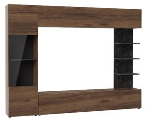 Set de living Comfivo Animus, Nuc, Marmură neagră, PAL laminat, 187x250x30cm, 92 kg