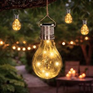 Lampă solară în formă de bec galben transparent, LED, pentru grădină, terasă și exterior