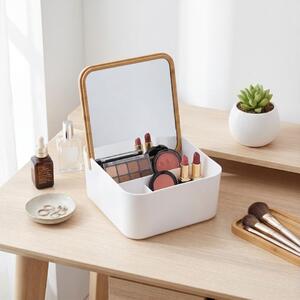 Oglindă de machiaj cu organizator cosmetic pătrat, 13x13x7 cm, Eleganza