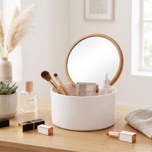 Oglindă de machiaj cu organizator cosmetic rotund, 13x13x7 cm, Eleganza