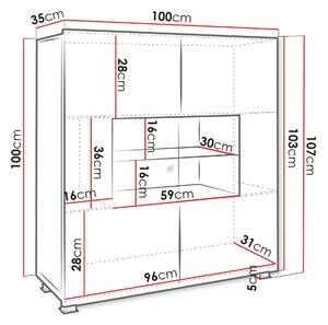 Bufet Remus, Nuc, Sticlă călită, PAL laminat, 107x100x35cm, 40 kg