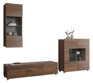 Set de living Remus VII, Nuc, Sticlă călită, PAL laminat, 87 kg