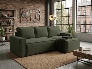 Canapea extensibila de colt SMART BOUCLE, verde inchis, reversibila, 232x143 cm