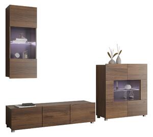 Set de living Remus VII, Nuc, Sticlă călită, PAL laminat, 87 kg
