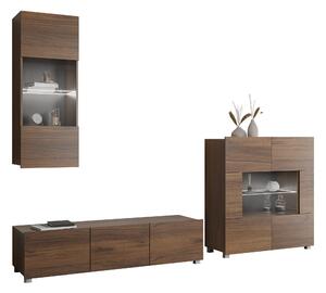 Set de living Remus VII, Nuc, Sticlă călită, PAL laminat, 87 kg