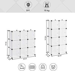 Set 9 cuburi modulare din plastic pentru depozitare, Songmics, Negru-Alb, 93x31x93 cm