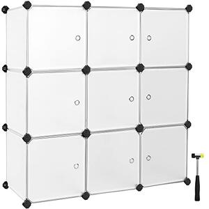 Set 9 cuburi modulare din plastic pentru depozitare, Songmics, Negru-Alb, 93x31x93 cm