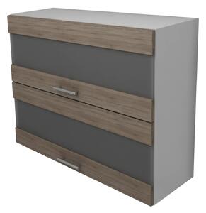 Corp haaus Lecce, 2 Usi, cu sticla, Stejar Sonoma Inchis/Alb, 80 x 30 x 65 cm