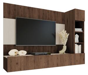 Set de living Comfivo Salix II, Deschis Travertine, Nuc, PAL laminat, 150x220x38cm, 77.5 kg
