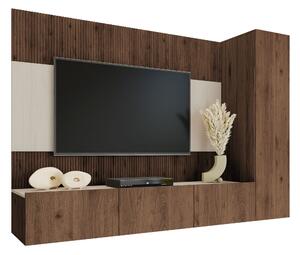 Set de living Comfivo Salix VI, Deschis Travertine, Nuc, PAL laminat, 150x220x38cm